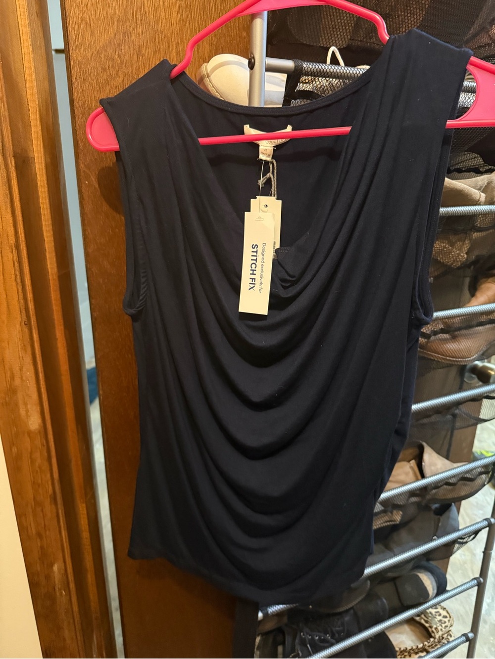 nine britton Black Draped Cowl Neck Sleeveless Camisole